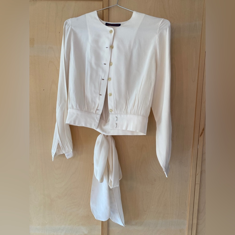 Harvey Faircloth White Blouse with Tie in Back - Size Small